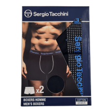  Sergio Tacchini férfi pamut boxeralsó - 2 db/csomag - fekete kék felirattal - M