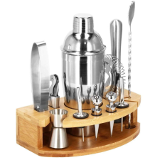 Sersimo Cocktail Shaker készlet csaposoknak 750 ml, KI12, bambusz tartó, 12 darab konyhai eszköz