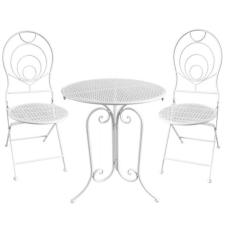 Sersimo Elba fém kerti bútor szett, 2 összecsukható szék, 1 asztal, fehér kerti bútor