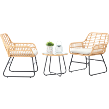 Sersimo Rattan kerti bútorkészlet, 2 szék párnákkal, 1 kerek asztal, natúr barna kerti bútor