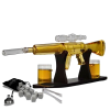  Set decantor,  Mitraliera si 2 pahare cu glont, cu suport de lemn, transparent, din sticla