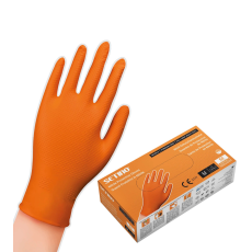 SETINO Egyszer használatos nitril full grip nagy teherbírású védőkesztyű púdermentes narancs 8,5 gramm (50 db/doboz) l