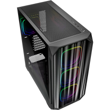 Sharkoon AK5M Midi Torony Számítógépház + 4db 120mm ARGB ventilátor - Fekete (4044951041671) számítógép ház