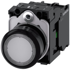 Siemens 3SU1106-0AB70-1BA0 komplett világító nyomógomb, átlátszó, 230VAC, 1NO, csavaros Sirius villanyszerelés