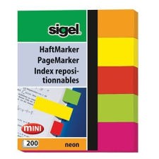 SIGEL Jelölőcímke, papír, 5x40 lap, 12x50 mm, SIGEL &quot;Neon Mini&quot;, vegyes szín post-it