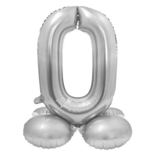  Silver, Ezüst 0-ás szám fólia lufi talppal 72 cm party kellék