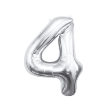 Silver, Ezüst 4-es szám fólia lufi 85 cm party kellék