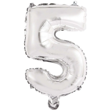  Silver, Ezüst 5-ös szám fólia lufi 46 cm party kellék