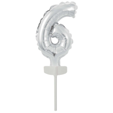 Silver, Ezüst 6-os szám fólia lufi tortára 13 cm party kellék