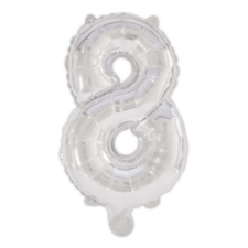 Silver, Ezüst 8-as szám fólia lufi 95 cm party kellék