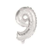 Silver, Ezüst 9-es szám fólia lufi 10 cm party kellék