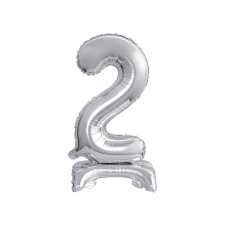  Silver, Ezüst mini 2-es szám fólia lufi talppal 38 cm party kellék