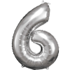  Silver óriás szám fólia lufi 6-os, 86*58 cm