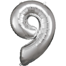 Silver óriás szám fólia lufi 9-es, 83x58 cm party kellék