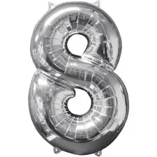  Silver szám fólia lufi 8-as, 66*45 cm party kellék