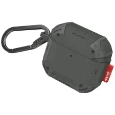 Skinarma Mecha CE AirPods 4 tok karabinerrel, Olive, szürke fülhallgató, fejhallgató tok