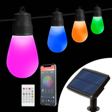 Smart szolár fényfüzér - 15 db RGBIC LED - 6,5 m - bluetooth kültéri világítás