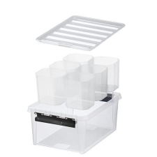 SMARTSTORE Mûanyag tárolódoboz, fekete fogantyúkkal, 6 rekeszes, SMARTSTORE "Classic 15", átlátszó -... bútor