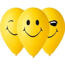  Smiley Yellow léggömb, lufi 5 db-os 12 inch (30 cm) party kellék