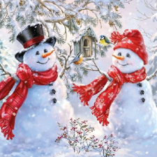 Snowmen And Birds papírszalvéta 33x33cm,20db-os asztalterítő és szalvéta