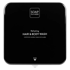  Soap-In-A-Box fényes fekete tusfürdő és sampon adagoló, előlap tusfürdők
