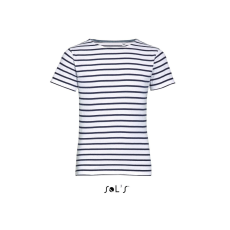 SOL'S Gyerek MILES tengerészcsíkos pamut póló, SOL'S SO01400, White/Navy-12A
