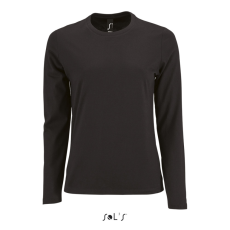 SOL'S IMPERIAL Női hosszú ujjú környakas pamut póló SO02075, Deep Black-2XL