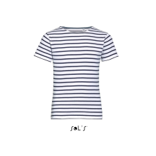 SOL'S MILES tengerészcsíkos gyerek pamut póló SO01400, White/Navy-14A gyerek póló