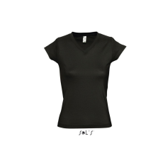 SOL'S MOON Női V-nyakú rövid ujjú pamut póló SO11388, Deep Black-XL