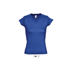 SOL'S MOON Női V-nyakú rövid ujjú pamut póló SO11388, Royal Blue-M