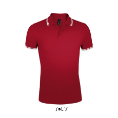 SOL'S PASADENA férfi galléros póló kontrasztos csíkokkal SO00577, Red/White-M