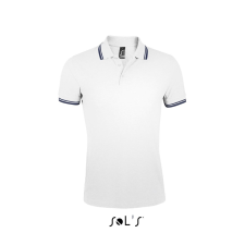 SOL'S PASADENA férfi galléros póló kontrasztos csíkokkal SO00577, White/Navy-S férfi póló