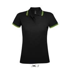 SOL&#039;S PASADENA Női galléros póló kontrasztos csíkokkal SO00578, Black/Lime-M női póló