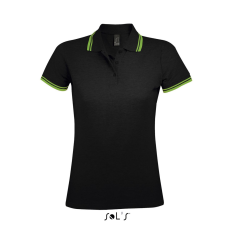 SOL'S PASADENA Női galléros póló kontrasztos csíkokkal SO00578, Black/Lime-S