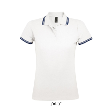 SOL'S PASADENA Női galléros póló kontrasztos csíkokkal SO00578, White/Navy-2XL