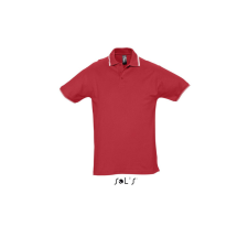 SOL&#039;S PRACTICE rövid ujjú kontrasztcsíkos férfi galléros piké pamut póló SO11365, Red/White-M férfi póló