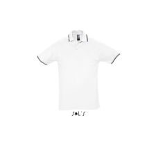SOL&#039;S PRACTICE rövid ujjú kontrasztcsíkos férfi galléros piké pamut póló SO11365, White/Navy-M férfi póló