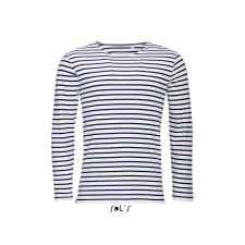 SOL'S Marine Men - hosszú ujjú csíkos póló (white/navy, 2XL) munkaruha