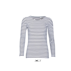 SOL'S Marine Women - hosszú ujjú csíkos póló (white/navy, L)