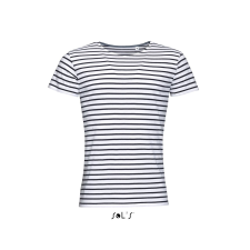SOL'S Miles Men - környakú csíkos póló (white/navy, M) munkaruha