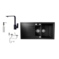  Solarys J995-50C Gránit Mosogató + Design Csap + Dugóemelő + Adagoló (fekete) fürdőkellék