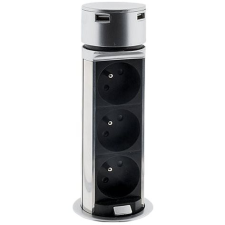 SOLIGHT USB kihúzható dugó, 3 fiók és 2 USB (ezüst színű) kábel és adapter