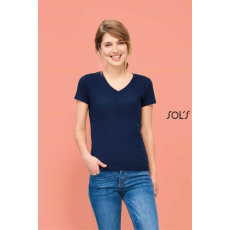 SOLS Póló Sols v-nyakú női rövid ujjú női (100%pamut 190g/m2) deep black, S