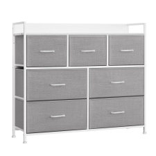 Songmics Komód 7 Szövet Fiókkal, 28.5 x 98 x 85 cm, szürke-fehér bútor