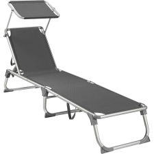 Songmics Összecsukható napozóágy, SONGMICS napernyővel, 4 pozícióban állítható háttámla, maximum 150kg, 193x55x31cm, szürke kerti bútor
