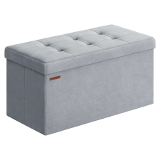 Songmics Tárolópad, bársony puff tetővel, 2 dobozzal, világosszürke bútor