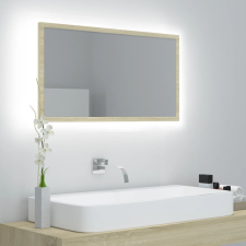 Sonoma tölgy akril LED-es fürdőszobai tükör 80x8,5x37 cm fürdőszoba bútor