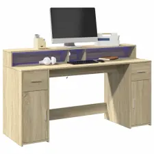  Sonoma tölgy színű szerelt fa íróasztal LED-ekkel 160x55x91 cm bútor