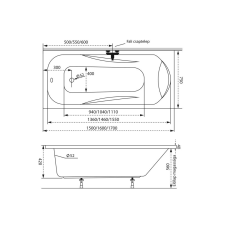  Sortiment egyenes akril kád 170x75 kád, zuhanykabin
