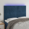  sötétkék bársony LED-es fejtámla 144x5x118/128 cm